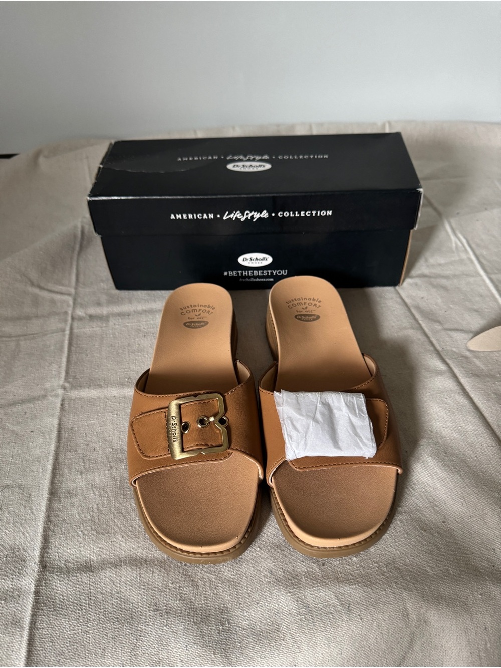 Dr Scholls Get It Movin Sandals Women's 9.5 Brown Honey Gold Buckle